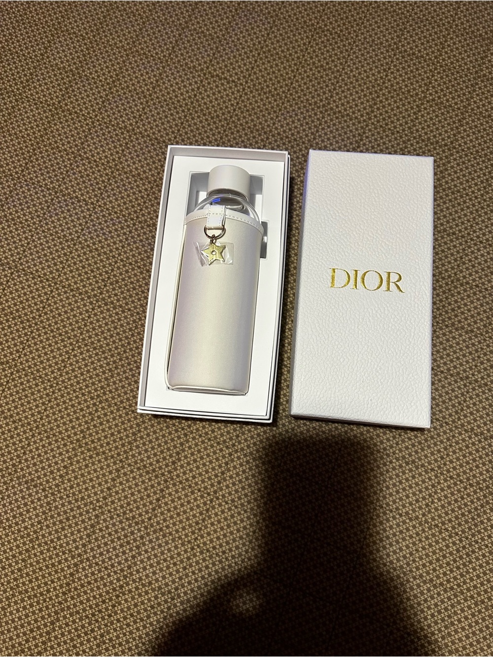 Dior White Leather Bottle with Gold Star Charm